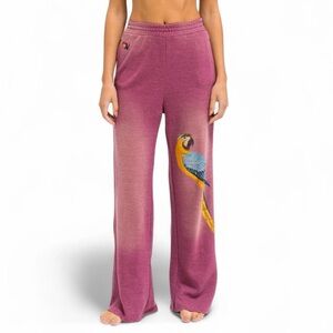 Aviator Nation wide leg parrot pocket sweatpants size large faded berry